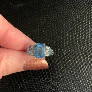 Samuel Aaron-10K Blue Topaz and Diamond Ring